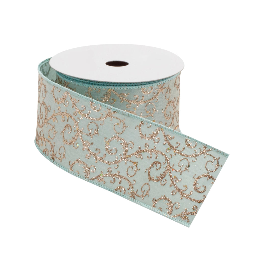 Orante Green and Gold Glitter Wired Ribbon 4" x 10 yds.