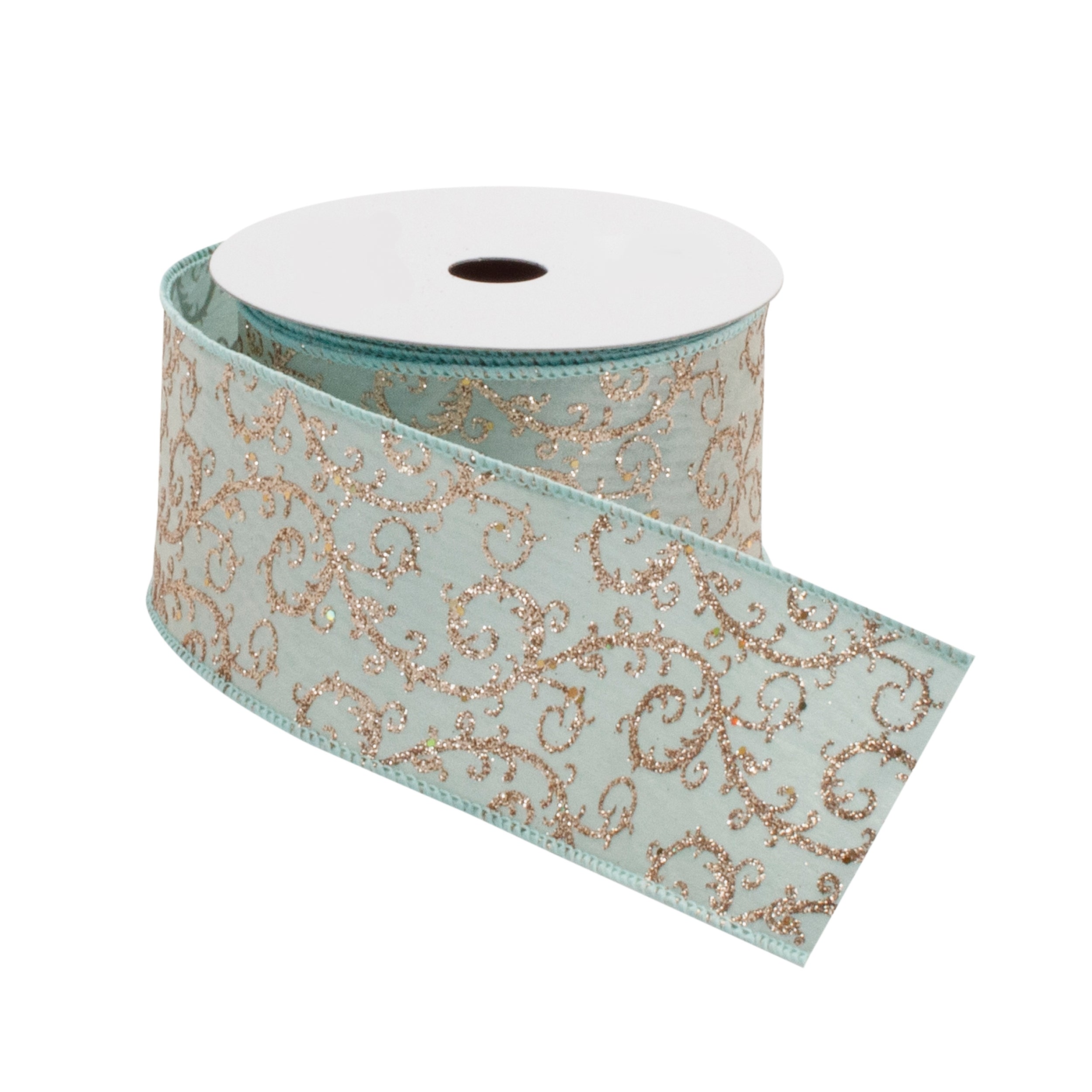 Orante Green and Gold Glitter Wired Ribbon 4" x 10 yds.