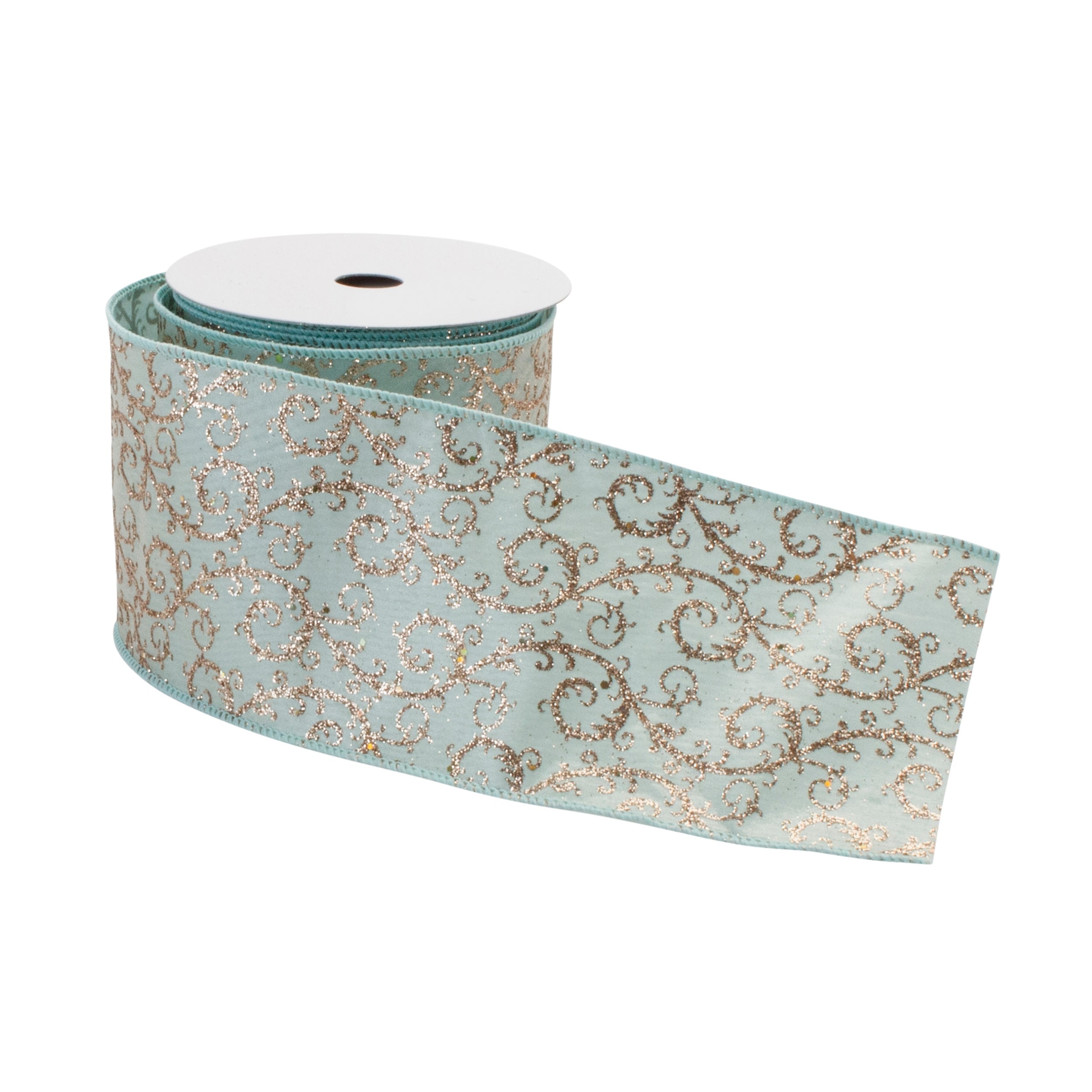 Orante Blue and Gold Glitter Wired Ribbon 4" x 10 yds.