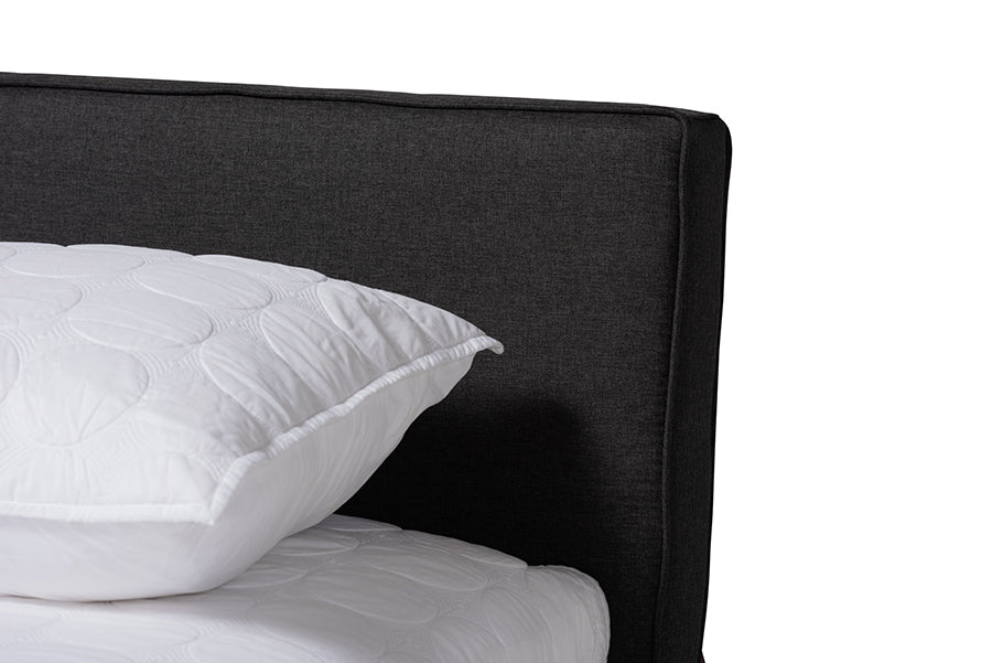 Baxton Studio Rikke Modern and Contemporary Two-Tone Gray and Walnut Finished Wood Queen Size Platform Storage Bed with Gray Fabric Upholstered Headboard