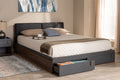 Baxton Studio Rikke Modern and Contemporary Two-Tone Gray and Walnut Finished Wood Queen Size Platform Storage Bed with Gray Fabric Upholstered Headboard