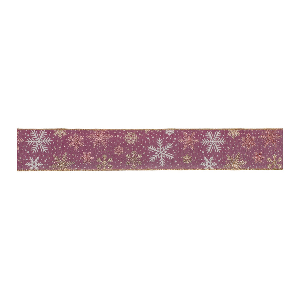 Mauve and Glitter Snowflake Wired Ribbon 2.5" x 10yds.
