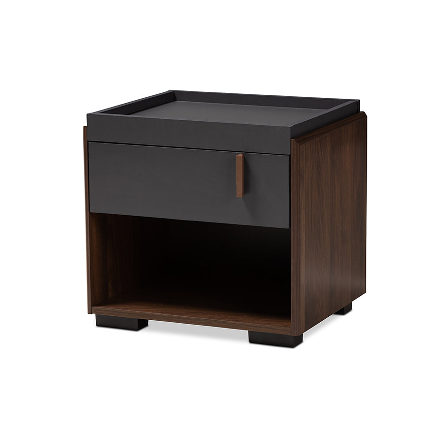Baxton Studio Rikke Modern and Contemporary Two-Tone Gray and Walnut Finished Wood 1-Drawer Nightstand