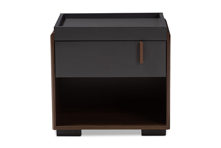Baxton Studio Rikke Modern and Contemporary Two-Tone Gray and Walnut Finished Wood 1-Drawer Nightstand