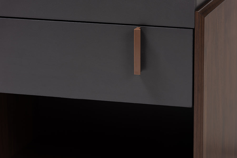 Baxton Studio Rikke Modern and Contemporary Two-Tone Gray and Walnut Finished Wood 1-Drawer Nightstand