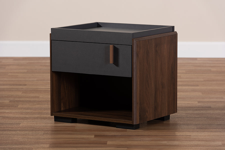 Baxton Studio Rikke Modern and Contemporary Two-Tone Gray and Walnut Finished Wood 1-Drawer Nightstand