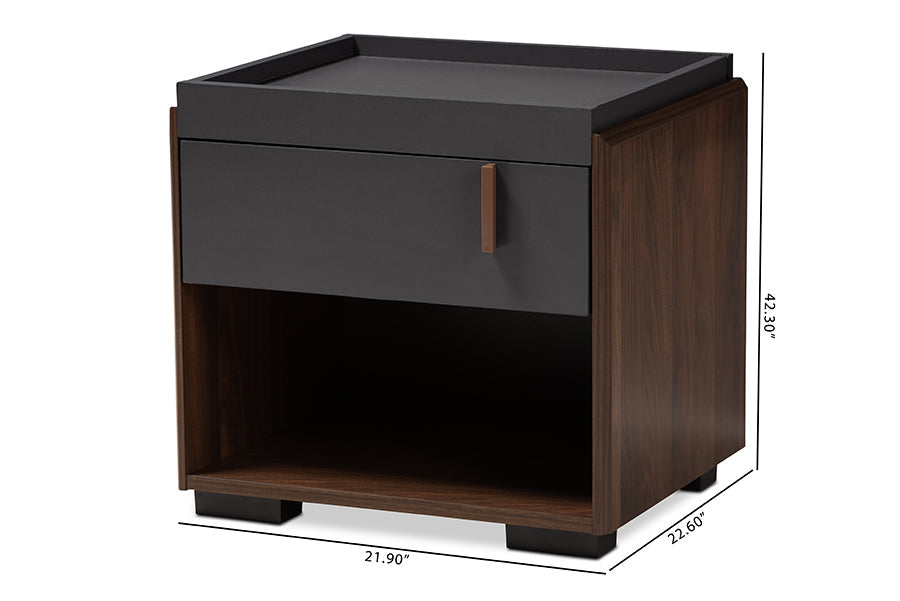 Baxton Studio Rikke Modern and Contemporary Two-Tone Gray and Walnut Finished Wood 1-Drawer Nightstand