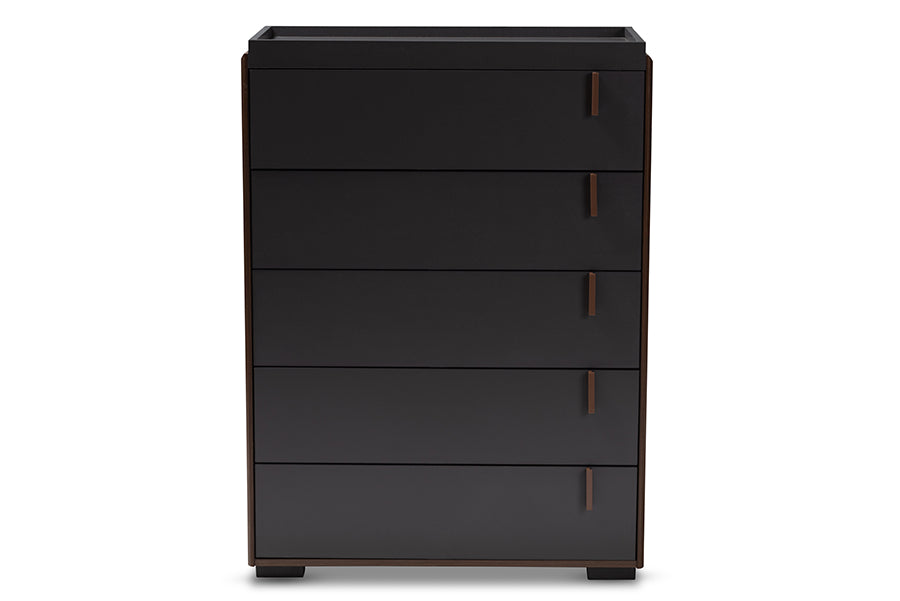 Baxton Studio Rikke Modern and Contemporary Two-Tone Gray and Walnut Finished Wood 5-Drawer Chest