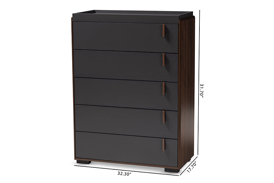 Baxton Studio Rikke Modern and Contemporary Two-Tone Gray and Walnut Finished Wood 5-Drawer Chest