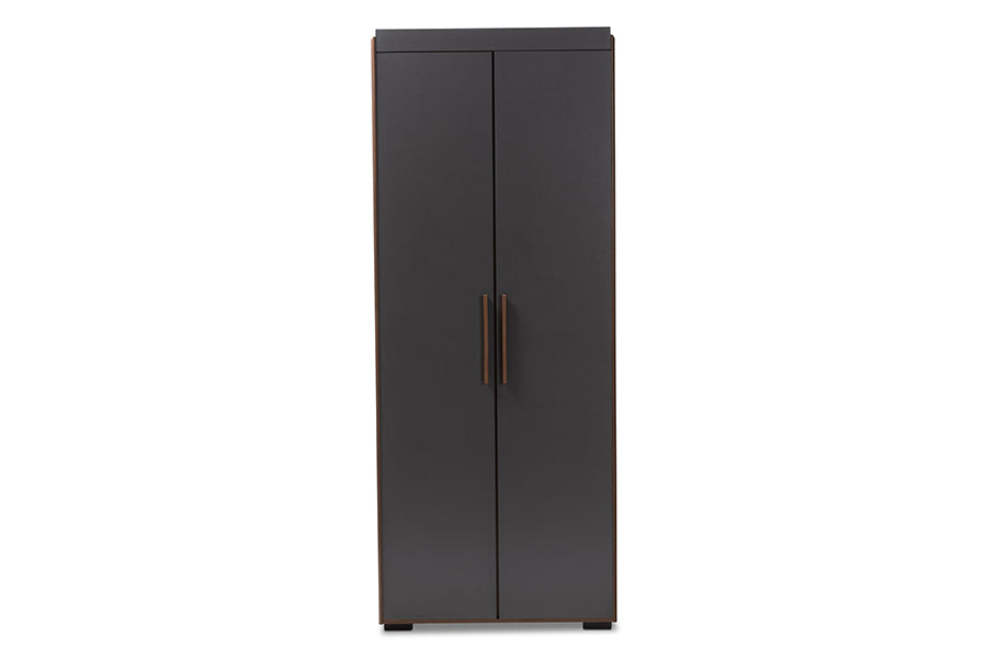 Baxton Studio Rikke Modern and Contemporary Two-Tone Gray and Walnut Finished Wood 7-Shelf Wardrobe Storage Cabinet