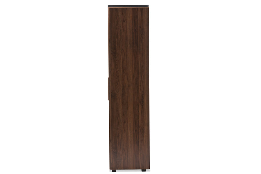 Baxton Studio Rikke Modern and Contemporary Two-Tone Gray and Walnut Finished Wood 7-Shelf Wardrobe Storage Cabinet
