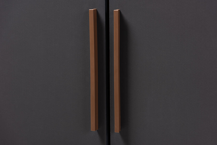 Baxton Studio Rikke Modern and Contemporary Two-Tone Gray and Walnut Finished Wood 7-Shelf Wardrobe Storage Cabinet