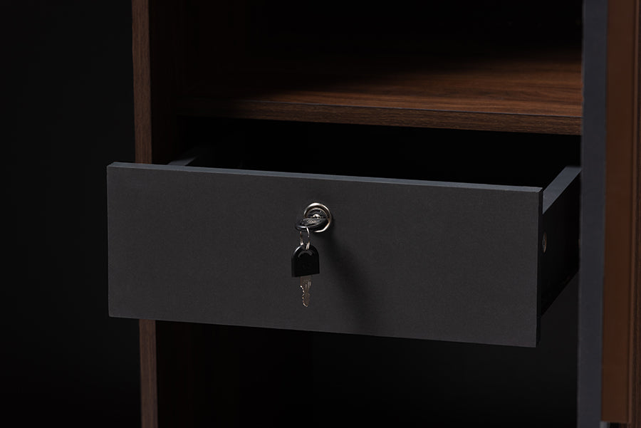Baxton Studio Rikke Modern and Contemporary Two-Tone Gray and Walnut Finished Wood 7-Shelf Wardrobe Storage Cabinet