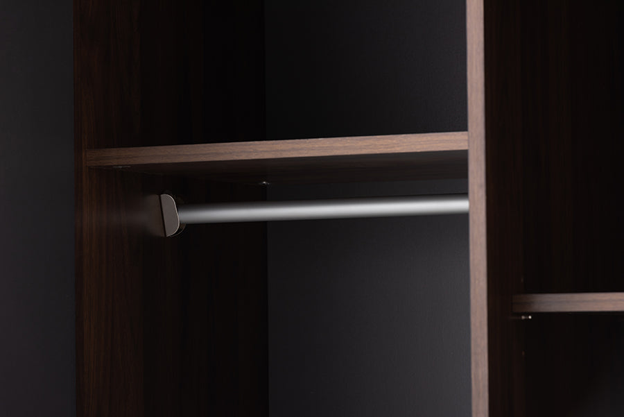 Baxton Studio Rikke Modern and Contemporary Two-Tone Gray and Walnut Finished Wood 7-Shelf Wardrobe Storage Cabinet