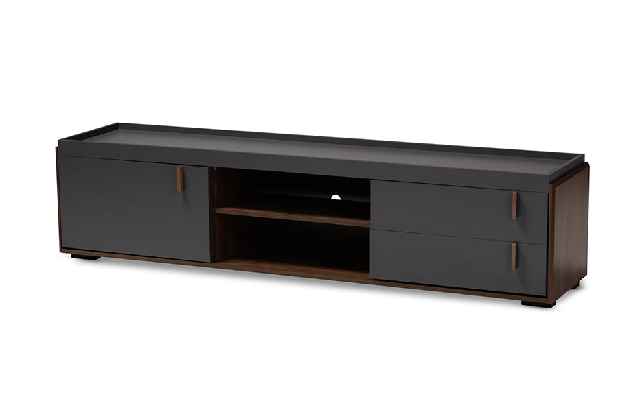 Baxton Studio Rikke Modern and Contemporary Two-Tone Gray and Walnut Finished Wood 2-Drawer TV Stand