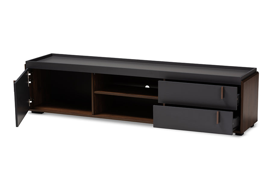 Baxton Studio Rikke Modern and Contemporary Two-Tone Gray and Walnut Finished Wood 2-Drawer TV Stand