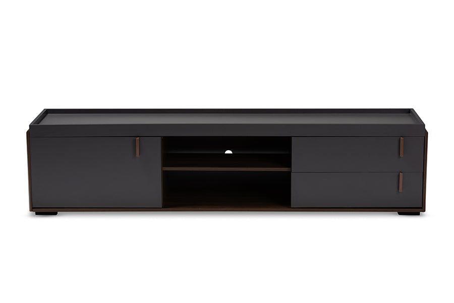 Baxton Studio Rikke Modern and Contemporary Two-Tone Gray and Walnut Finished Wood 2-Drawer TV Stand