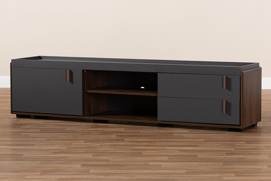 Baxton Studio Rikke Modern and Contemporary Two-Tone Gray and Walnut Finished Wood 2-Drawer TV Stand
