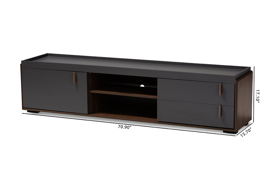 Baxton Studio Rikke Modern and Contemporary Two-Tone Gray and Walnut Finished Wood 2-Drawer TV Stand