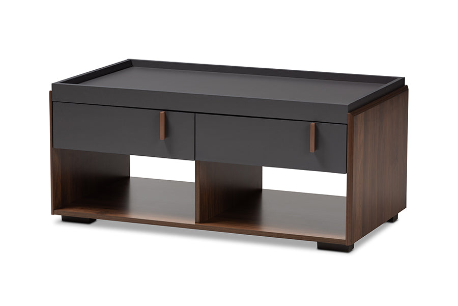 Baxton Studio Rikke Modern and Contemporary Two-Tone Gray and Walnut Finished Wood 2-Drawer Coffee Table