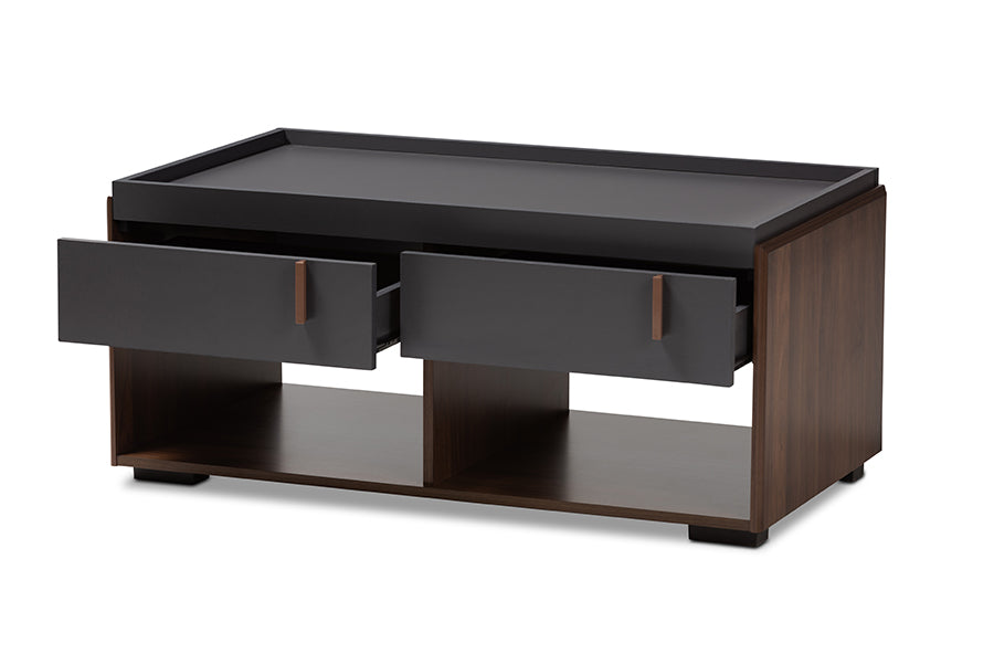 Baxton Studio Rikke Modern and Contemporary Two-Tone Gray and Walnut Finished Wood 2-Drawer Coffee Table