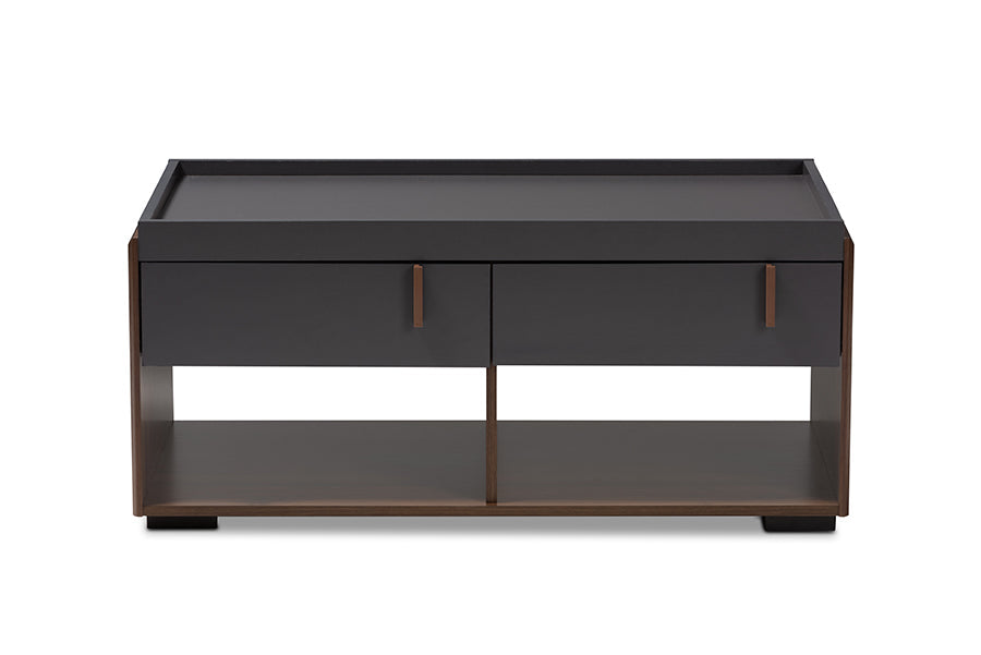 Baxton Studio Rikke Modern and Contemporary Two-Tone Gray and Walnut Finished Wood 2-Drawer Coffee Table