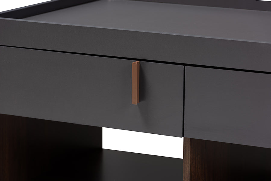 Baxton Studio Rikke Modern and Contemporary Two-Tone Gray and Walnut Finished Wood 2-Drawer Coffee Table