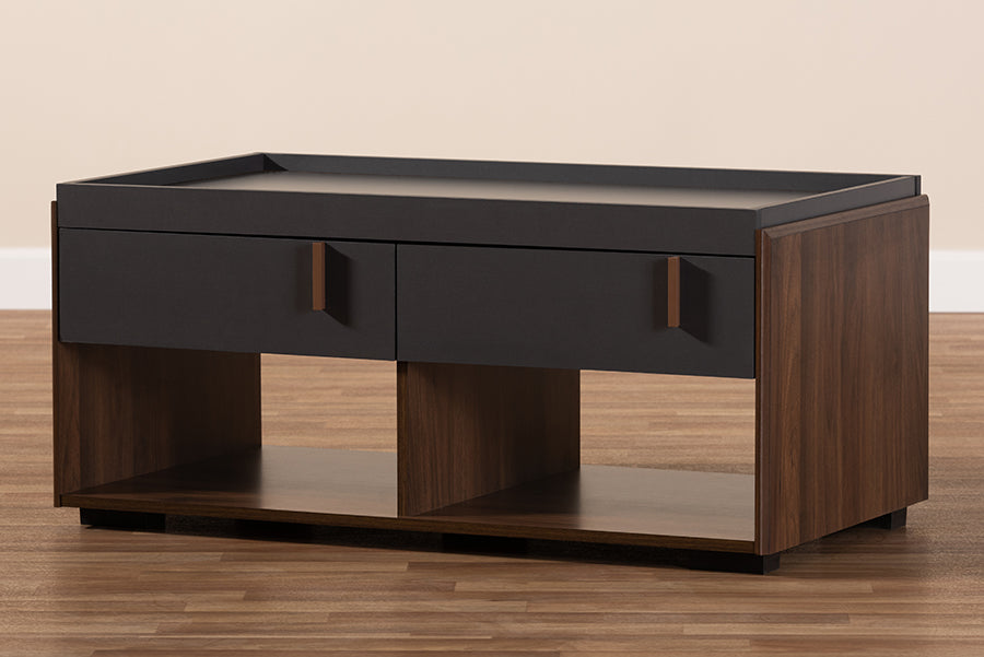 Baxton Studio Rikke Modern and Contemporary Two-Tone Gray and Walnut Finished Wood 2-Drawer Coffee Table