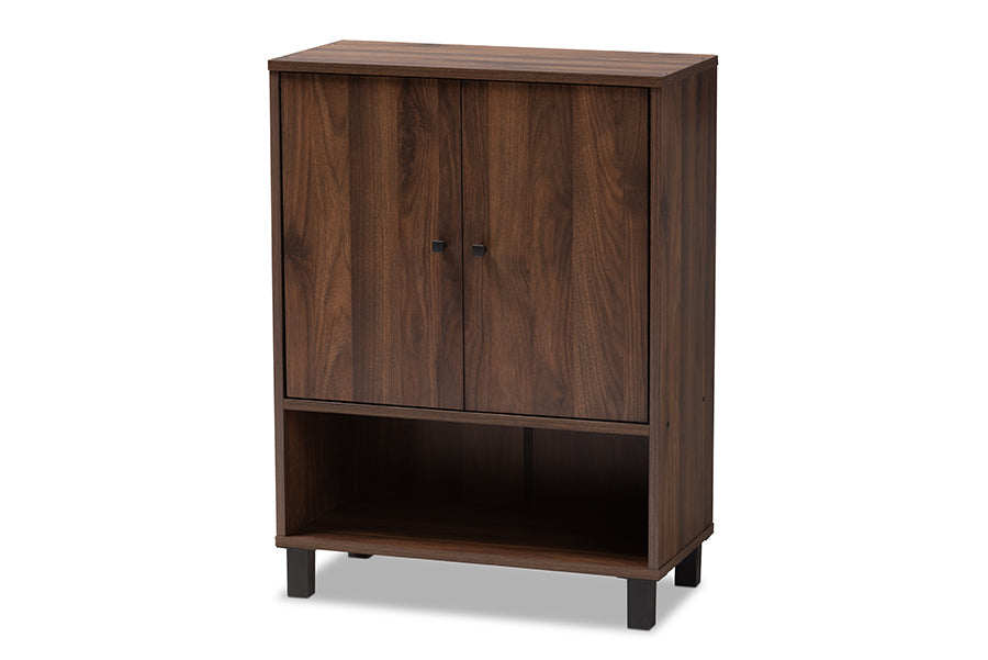 Baxton Studio Rossin Modern and Contemporary Walnut Brown Finished 2-Door Wood Entryway Shoe Storage Cabinet