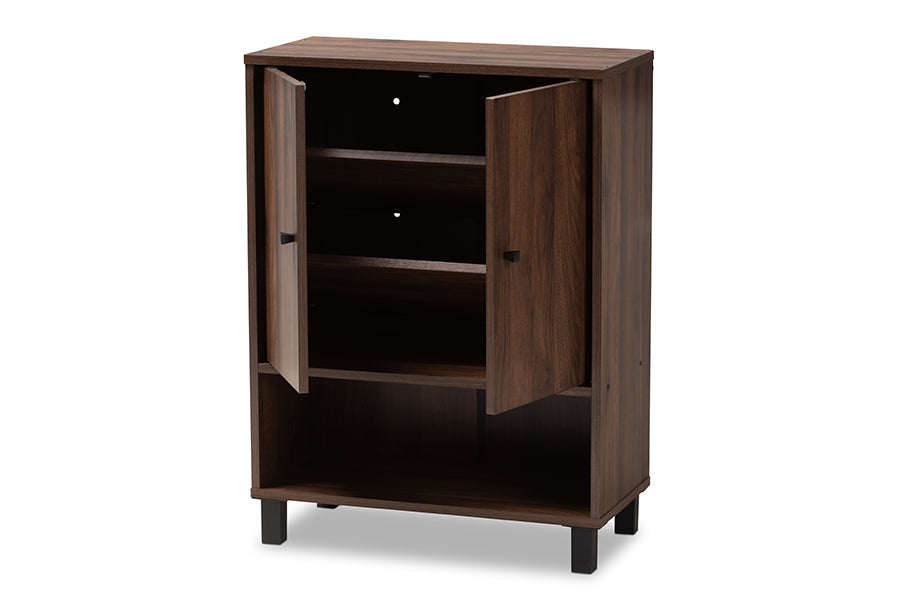 Baxton Studio Rossin Modern and Contemporary Walnut Brown Finished 2-Door Wood Entryway Shoe Storage Cabinet