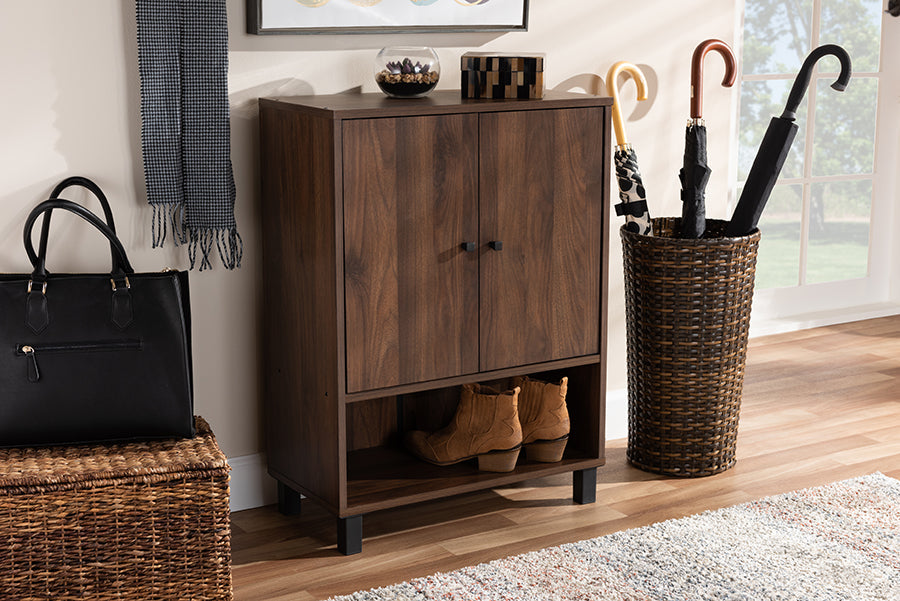 Baxton Studio Rossin Modern and Contemporary Walnut Brown Finished 2-Door Wood Entryway Shoe Storage Cabinet