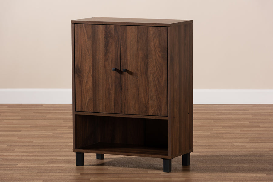 Baxton Studio Rossin Modern and Contemporary Walnut Brown Finished 2-Door Wood Entryway Shoe Storage Cabinet