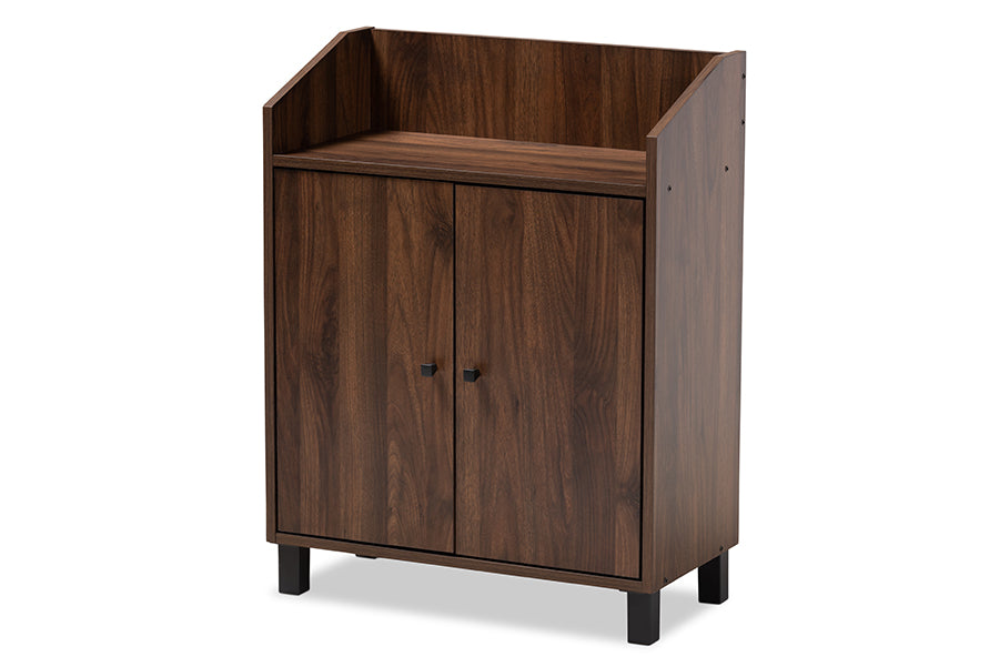 Baxton Studio Rossin Modern and Contemporary Walnut Brown Finished 2-Door Wood Entryway Shoe Storage Cabinet with Open Shelf