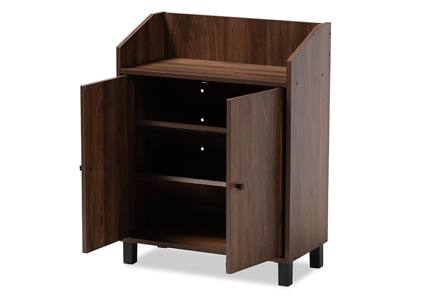 Baxton Studio Rossin Modern and Contemporary Walnut Brown Finished 2-Door Wood Entryway Shoe Storage Cabinet with Open Shelf