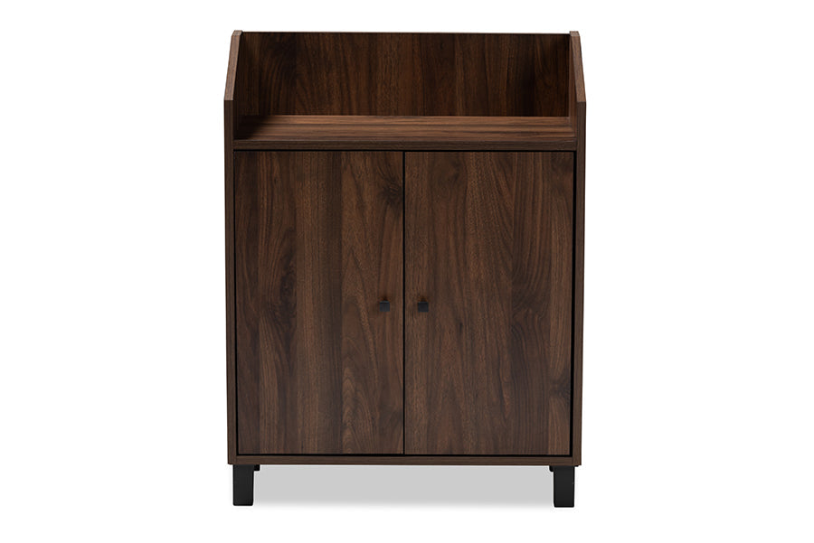 Baxton Studio Rossin Modern and Contemporary Walnut Brown Finished 2-Door Wood Entryway Shoe Storage Cabinet with Open Shelf