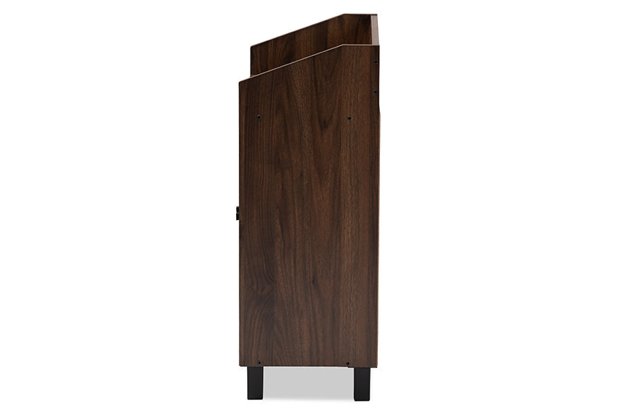 Baxton Studio Rossin Modern and Contemporary Walnut Brown Finished 2-Door Wood Entryway Shoe Storage Cabinet with Open Shelf