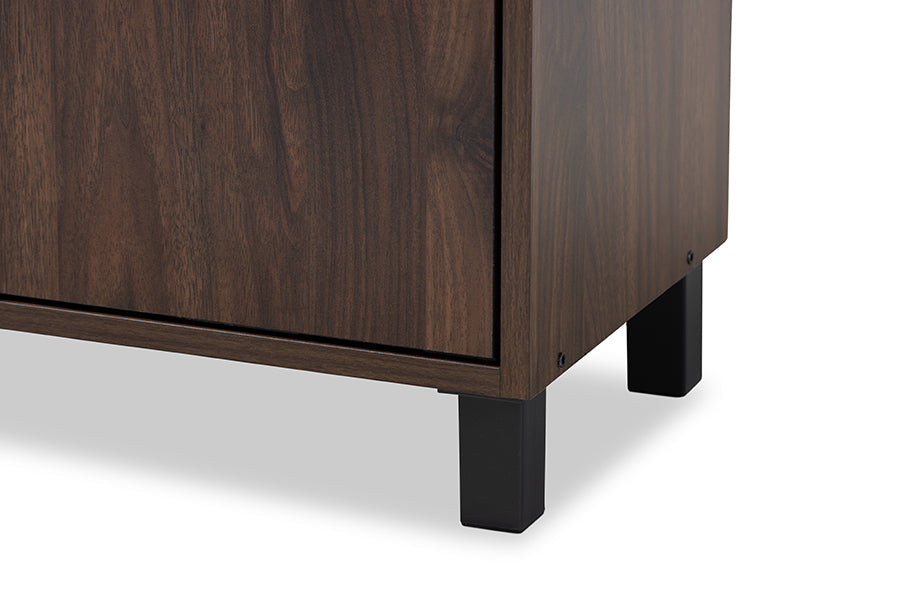 Baxton Studio Rossin Modern and Contemporary Walnut Brown Finished 2-Door Wood Entryway Shoe Storage Cabinet with Open Shelf