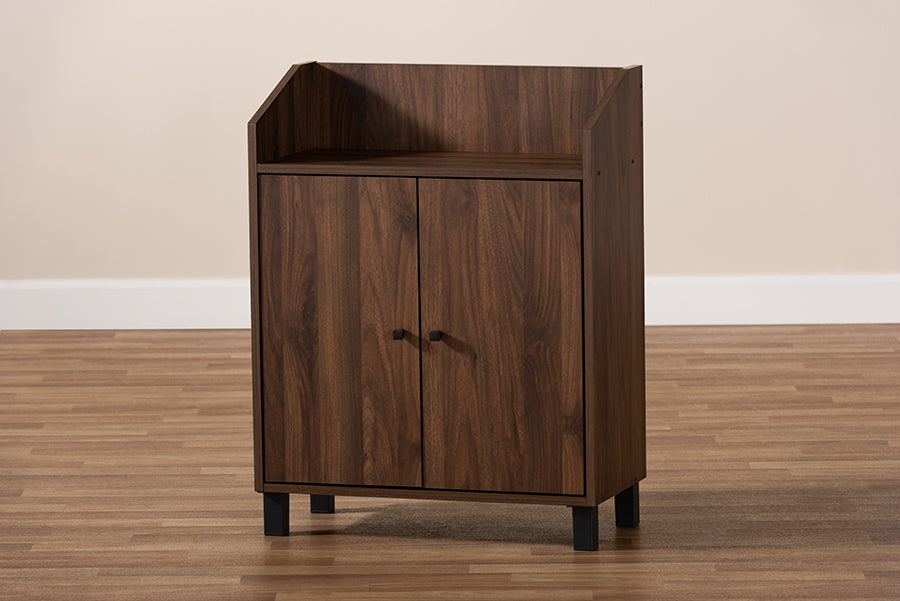 Baxton Studio Rossin Modern and Contemporary Walnut Brown Finished 2-Door Wood Entryway Shoe Storage Cabinet with Open Shelf