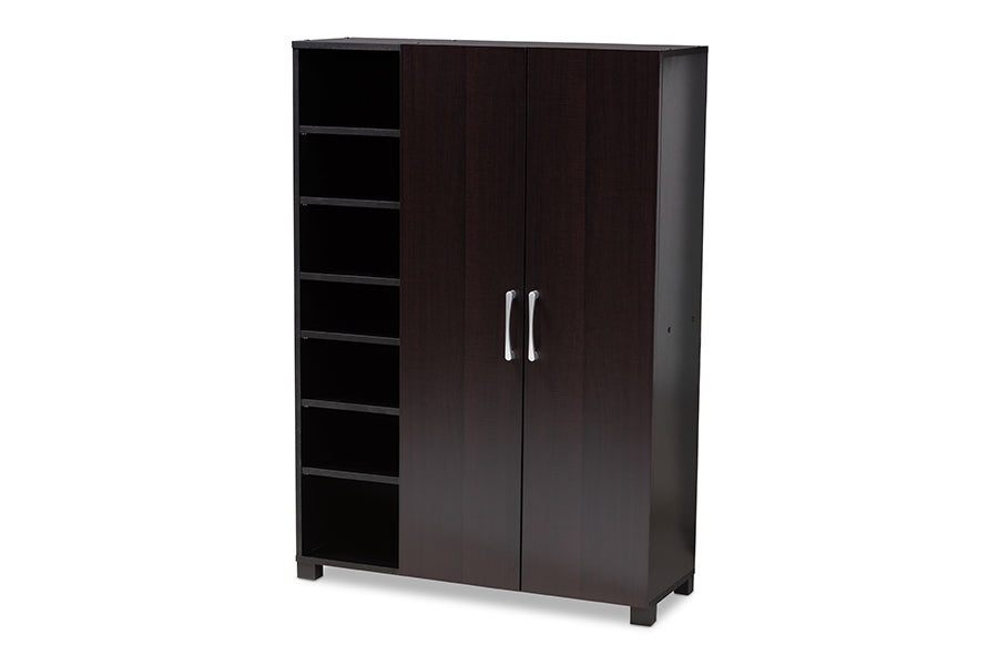 Baxton Studio Marine Modern and Contemporary Wenge Dark Brown Finished 2-Door Wood Entryway Shoe Storage Cabinet with Open Shelves