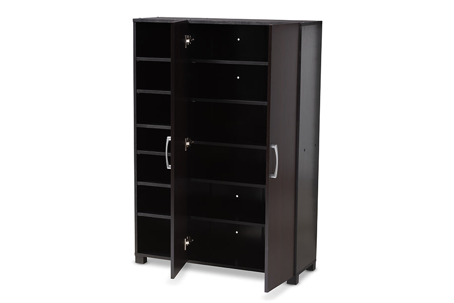 Baxton Studio Marine Modern and Contemporary Wenge Dark Brown Finished 2-Door Wood Entryway Shoe Storage Cabinet with Open Shelves