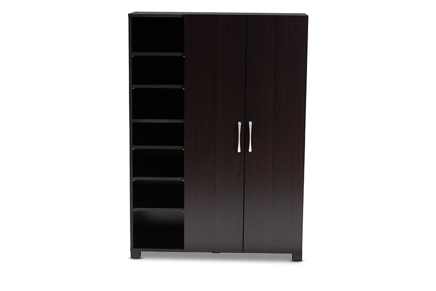 Baxton Studio Marine Modern and Contemporary Wenge Dark Brown Finished 2-Door Wood Entryway Shoe Storage Cabinet with Open Shelves