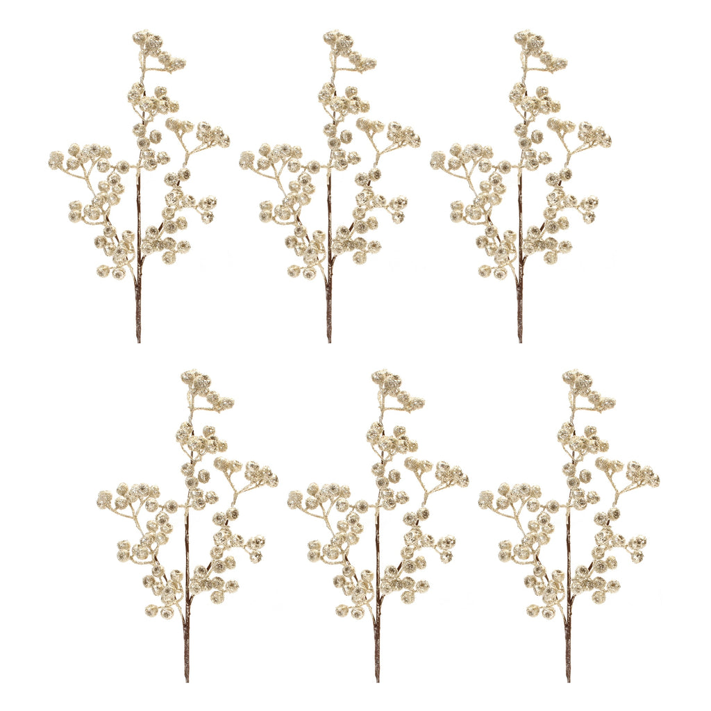 Glittered Champagne Berry Spray (Set of 6)