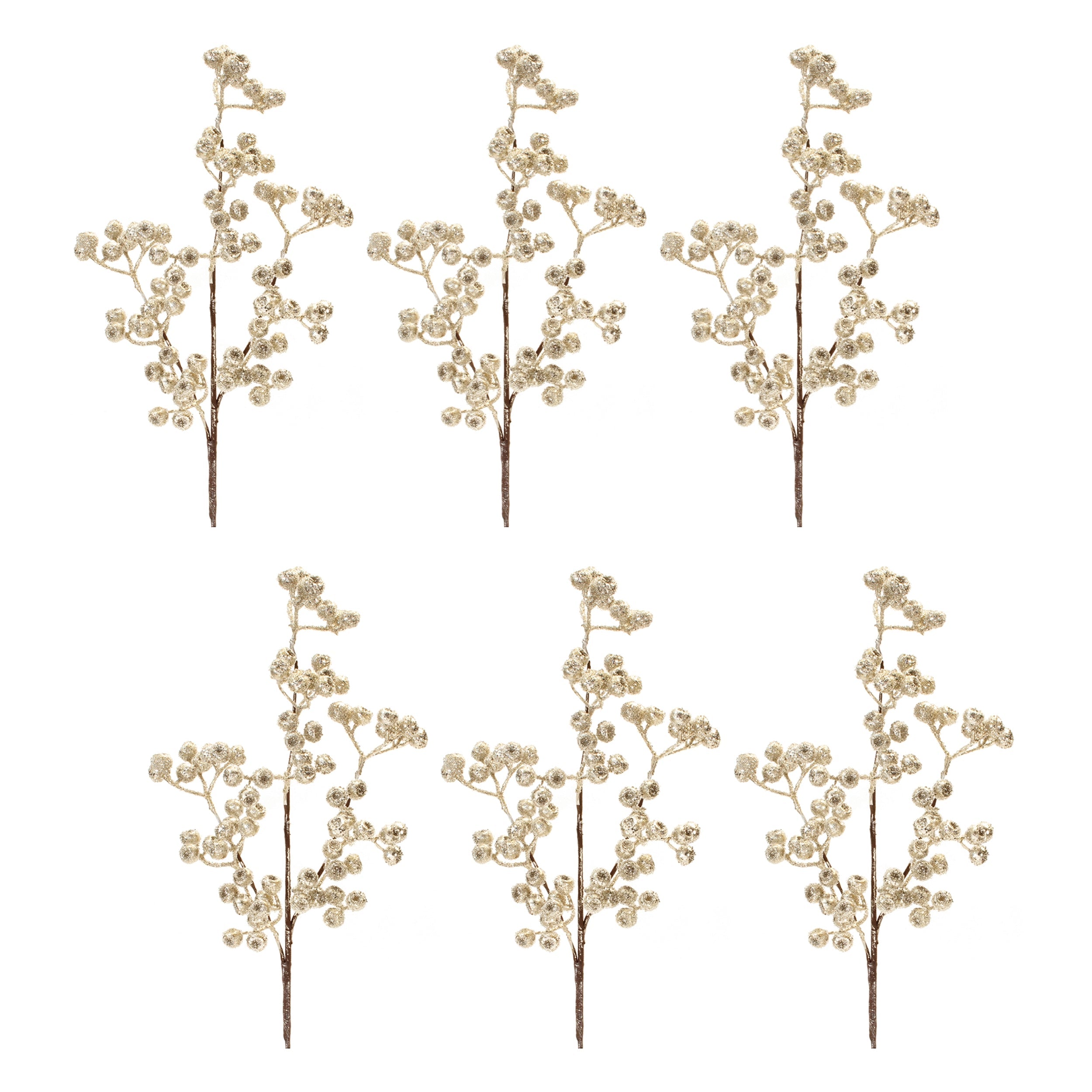 Glittered Champagne Berry Spray (Set of 6)