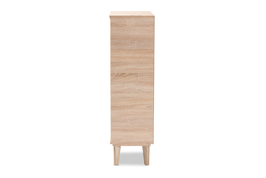 Baxton Studio Fella Mid-Century Modern Two-Tone Oak Brown and Dark Gray Entryway Shoe Cabinet with Drawer