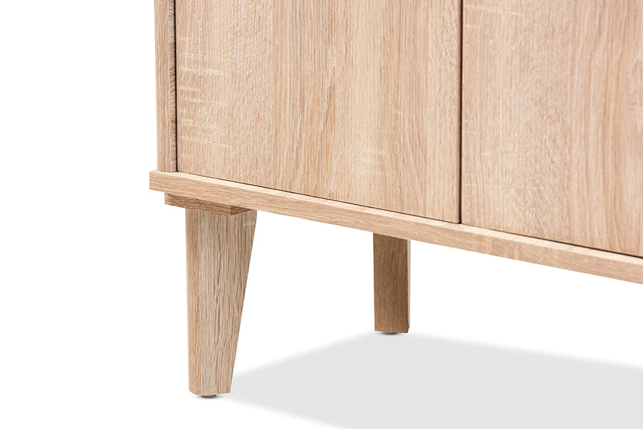 Baxton Studio Fella Mid-Century Modern Two-Tone Oak Brown and Dark Gray Entryway Shoe Cabinet with Drawer