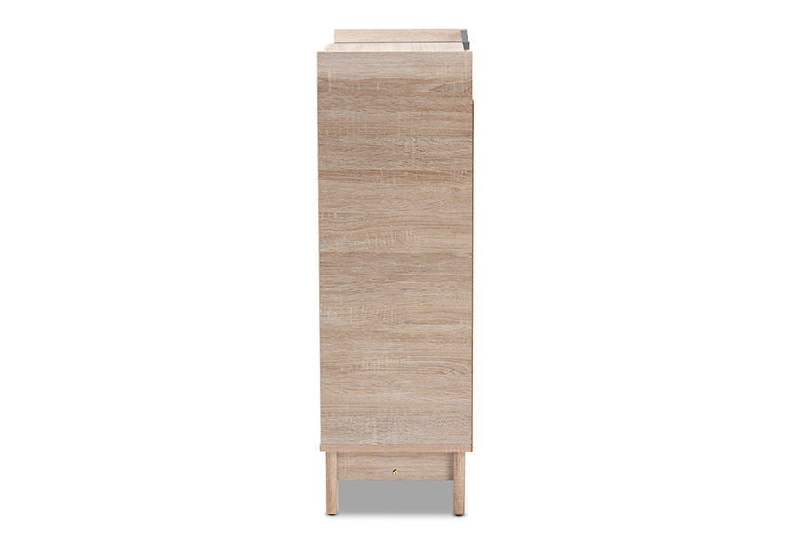 Baxton Studio Fella Mid-Century Modern Two-Tone Oak Brown and Dark Gray Entryway Shoe Cabinet with Lift-Top Storage Compartment