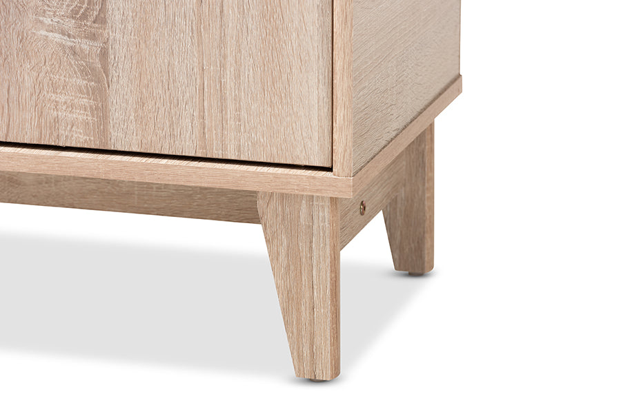 Baxton Studio Fella Mid-Century Modern Two-Tone Oak Brown and Dark Gray Entryway Shoe Cabinet with Lift-Top Storage Compartment