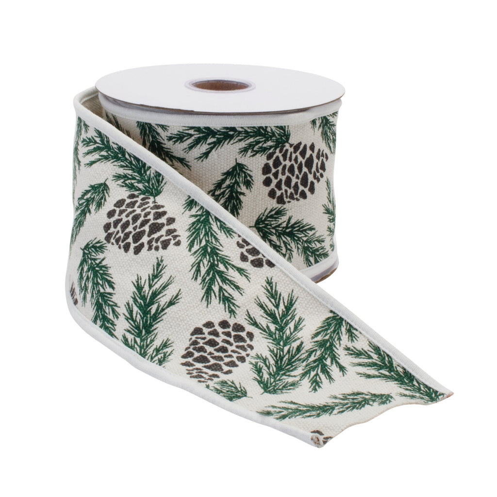 Pine and Pinecone Cotton Wired Ribbon 4" x 5yds