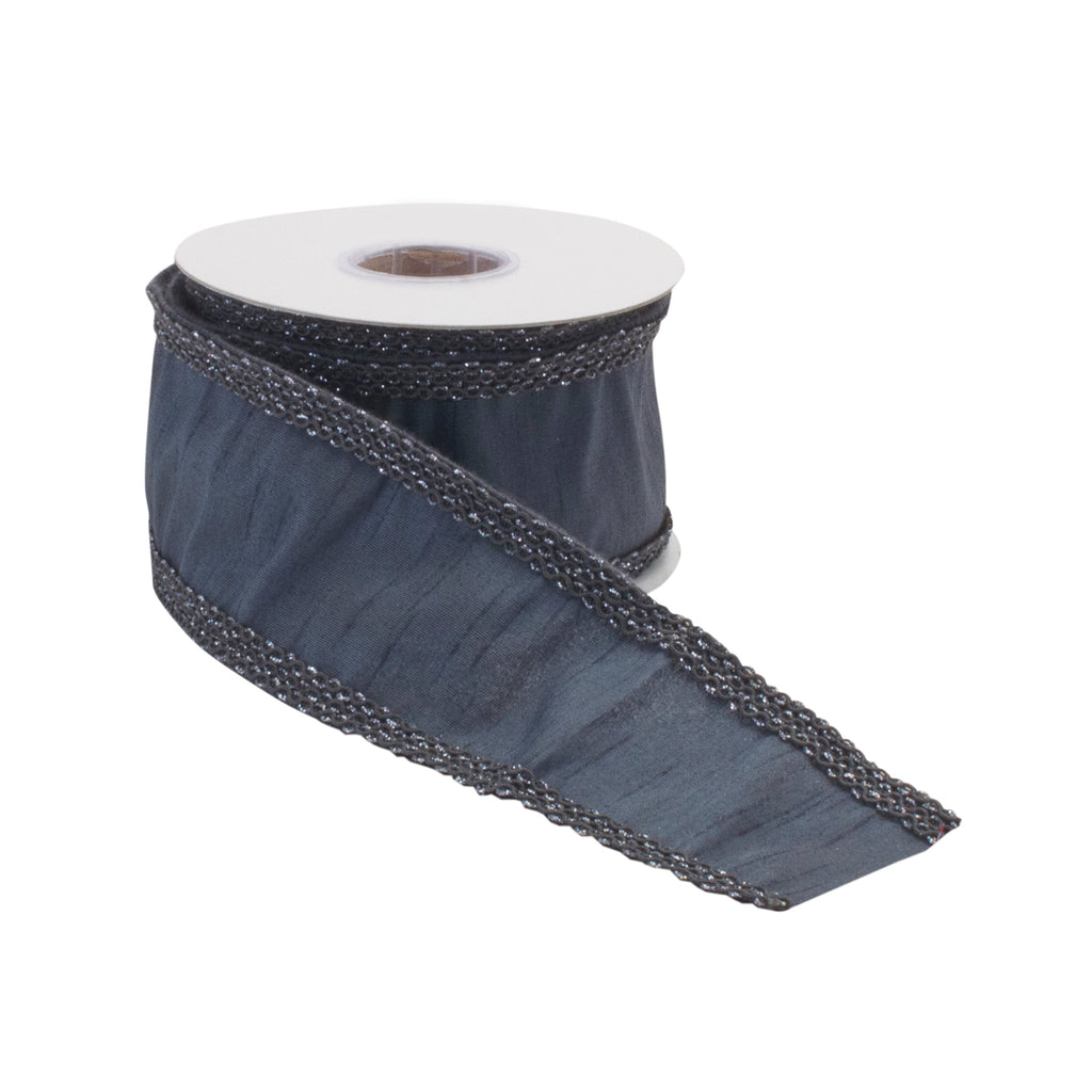 Dark Grey Glitter Wired Ribbon (Set of 2)