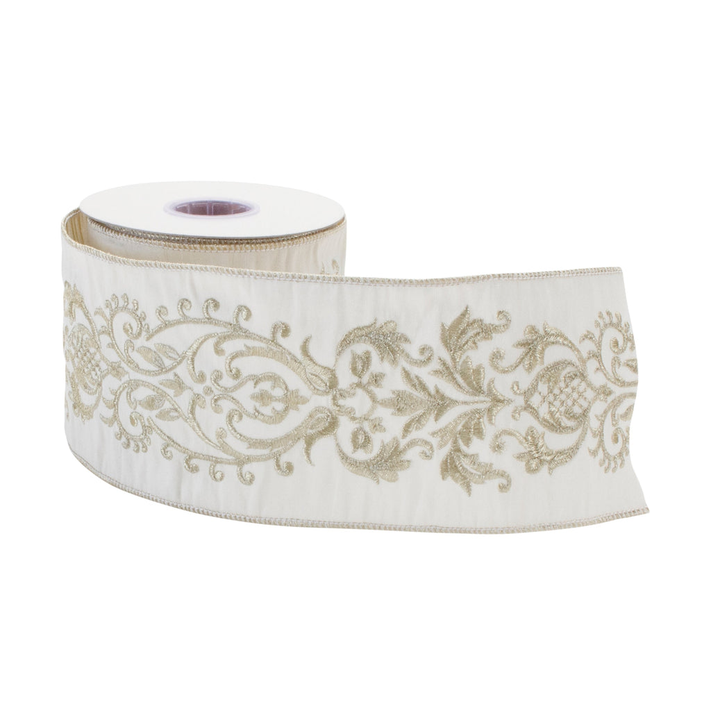 Ornate White Ribbon 4" x 5 Yds.